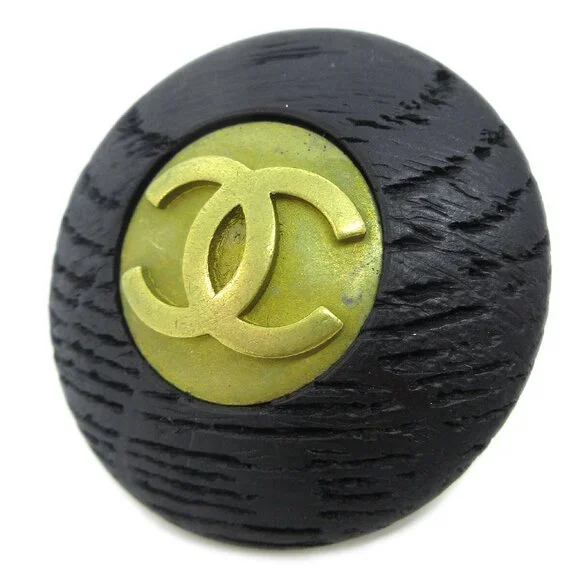 Chanel Button Earrings Clip-On Gold Black 94P 60169